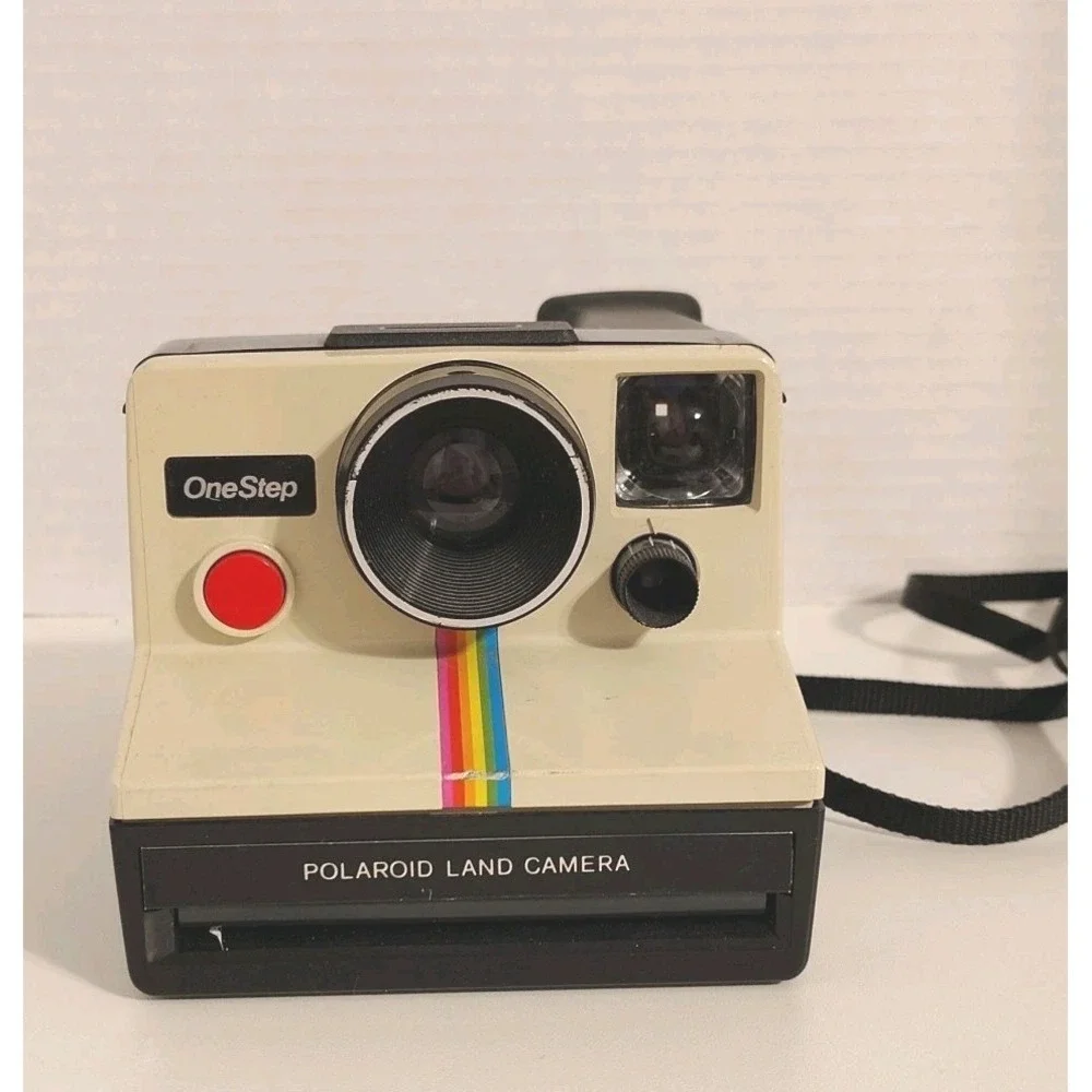 Original Polaroid SX-70 OneStep White Rainbow Stripe Land Camera & New Flashcube